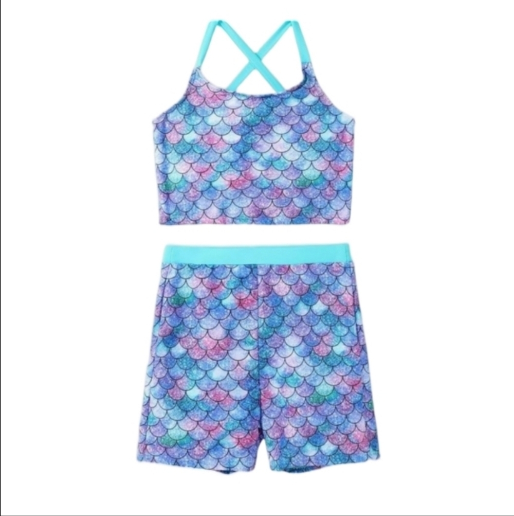 PatPat Mermaid Scale Bikini Top And Bottoms- Blue Green